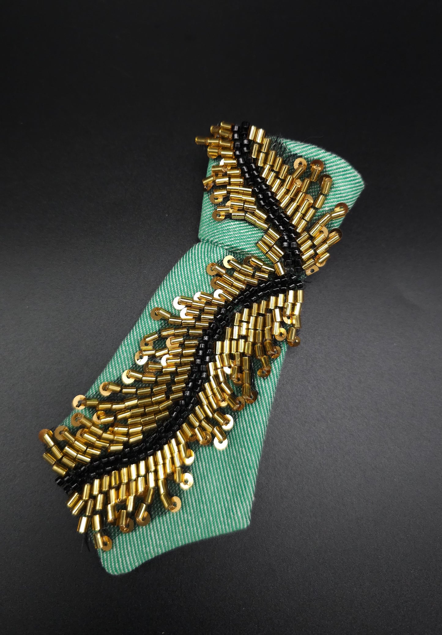 Green Denim gold stream Tie