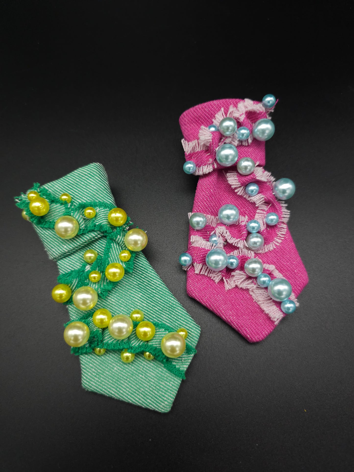 Pink denim pearl Tie