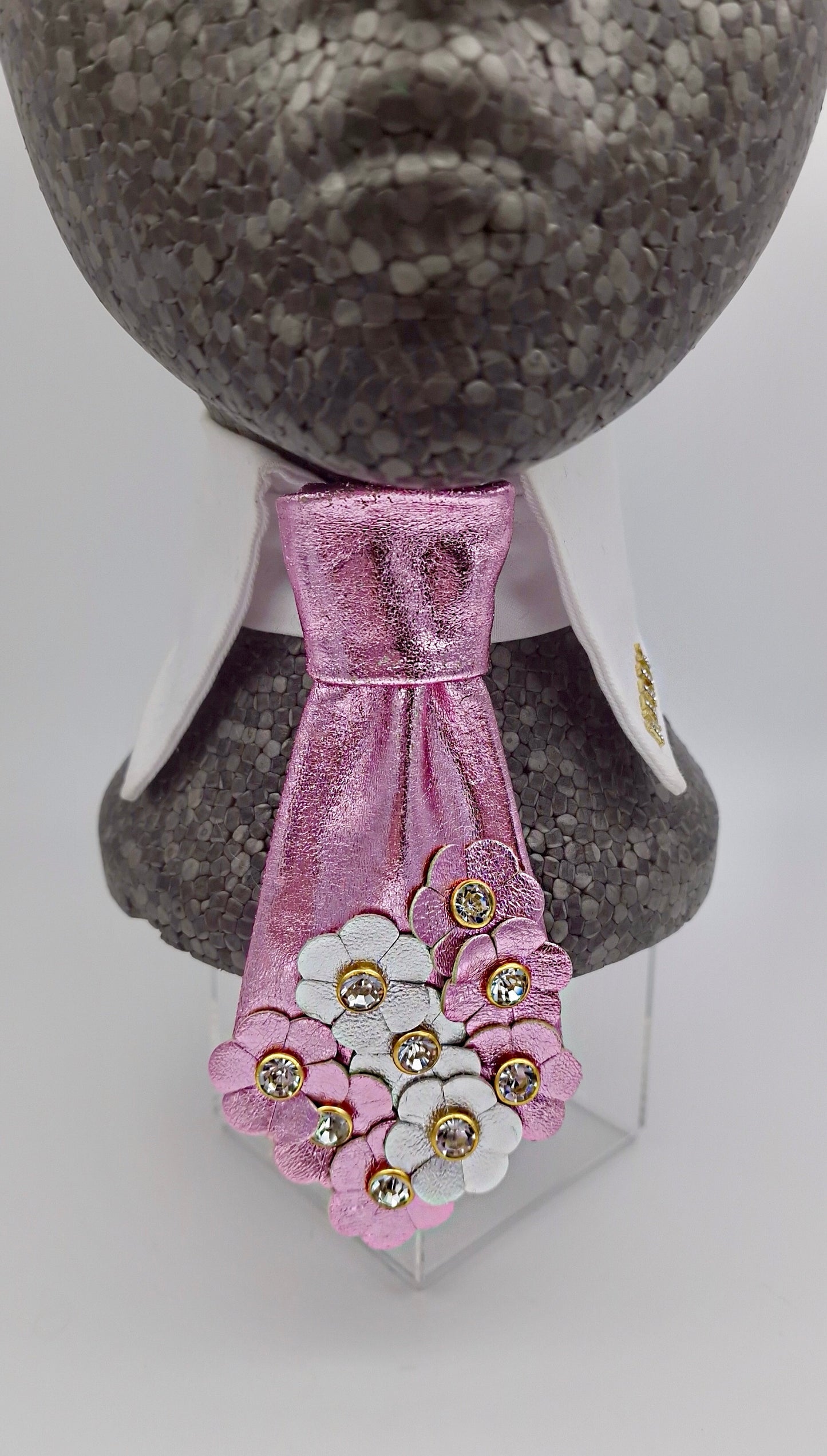 Pink metallic leather collar and tie - Limited Edition