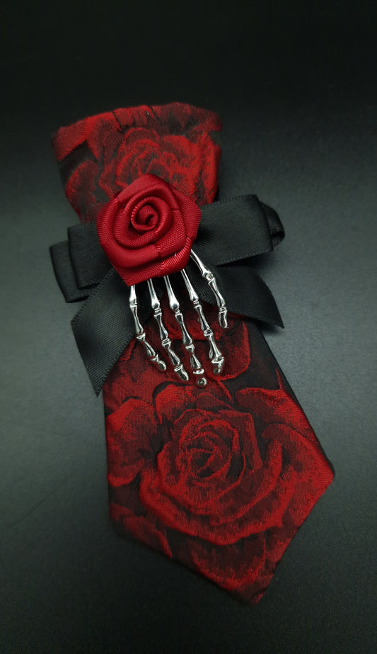Red rose tie with skeleton hand broach - The interchangeable System