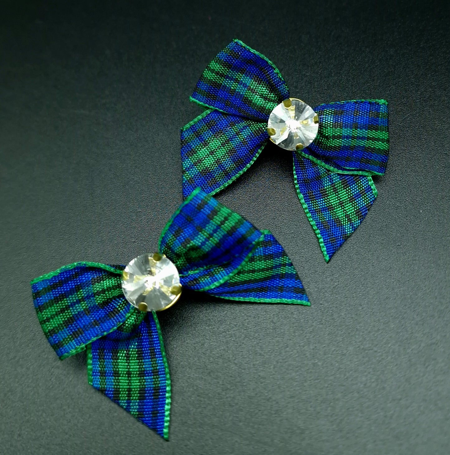 Green and blue tartan bow pins set for collar- The interchangeable Collar system