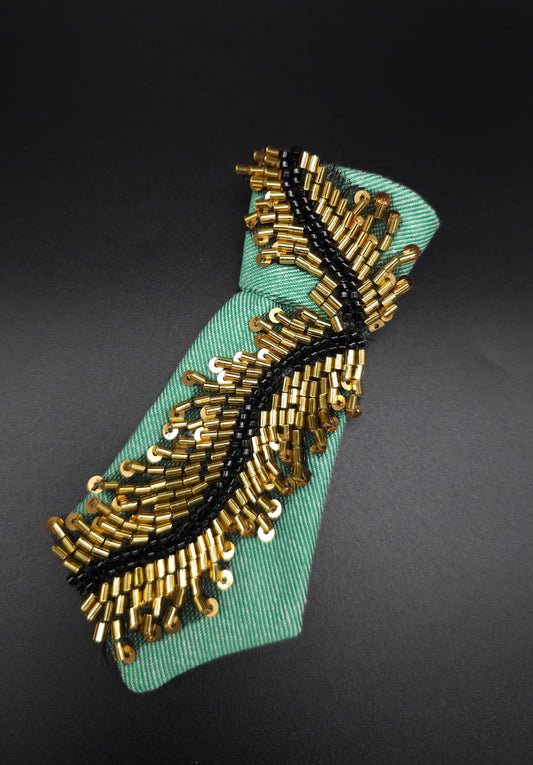 Green Denim gold stream Tie