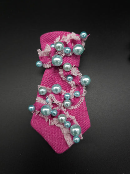 Pink denim pearl Tie