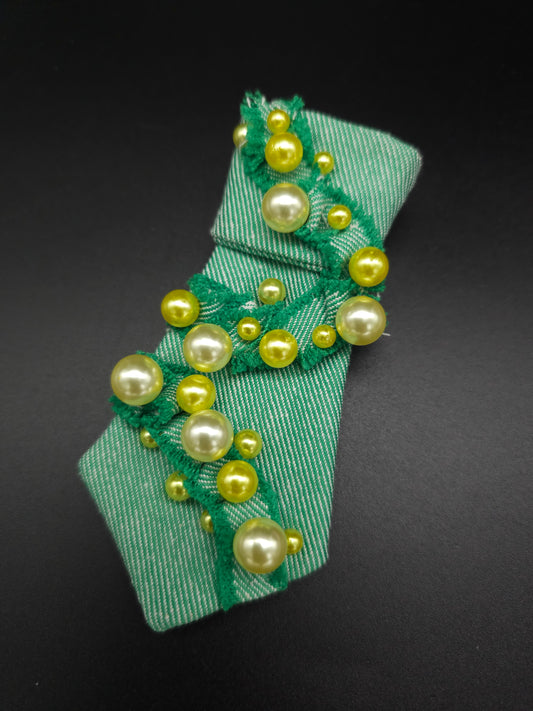 Green denim pearl Tie