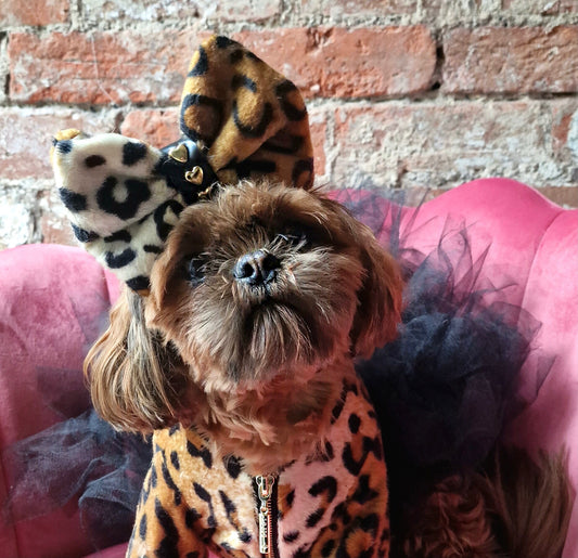 Leopard velboa velvet fur bow